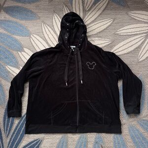 Disney Parks Full Zip Mickey Mouse‎ Black Velour Hoodie Rhinestones Size 3XL